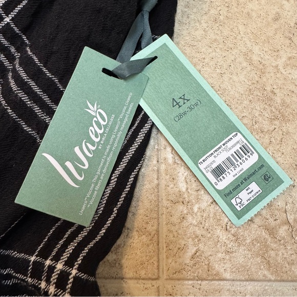 Terra & Sky Women’s Plus Size Plaid Viscose Black White Button Shirt 4X New - Picture 11 of 11